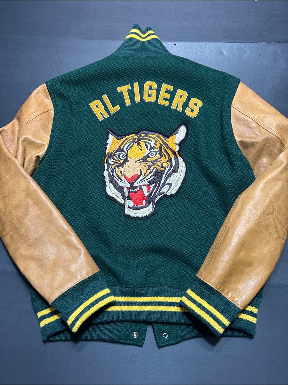 Polo Ralph Lauren Mens Tiger Leather Wool Leather Letterman Varsity Jacket/L